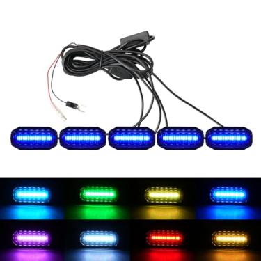 Imagem de Luzes de grade de LED RGB compatíveis com Jeep Wrangler JL JLU JT 2024-2025, 5 peças, 16 luzes de grade OEM que mudam de cor com controle remoto de aplicativo de atmosfera ajustável, sincronização de