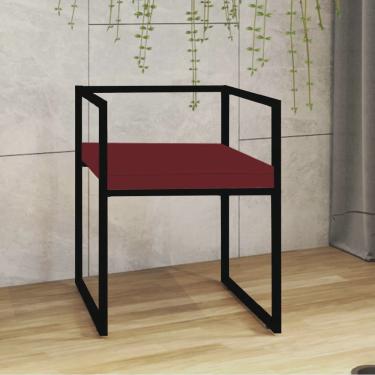 Imagem de Cadeira de Jantar Cubo Office Escritório Recepção Ferro Preto Corino Vermelho - Ahz Móveis