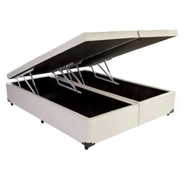 Imagem de Cama Box Baú casal Bi partida em Sintetico bege com Pistão a gás -