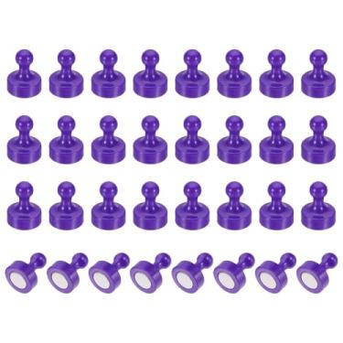 Imagem de PATIKIL 32 pinos de ímãs, 1 x 0,8 ímãs fortes de geladeira quadro branco magnético tachinhas decorativas para geladeira armário calendário escritório, roxo