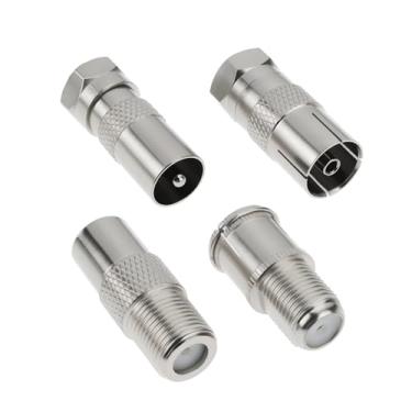 Imagem de Micro Traders Kit adaptador coaxial 4 peças F para TV PAL, 75 Ohm F fêmea macho para conectores PAL tipo TV para cabo FM via satélite e antena