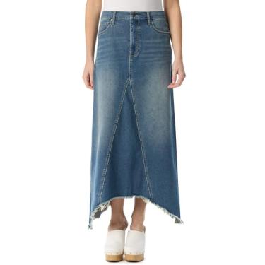 Imagem de Jessica Simpson Saia jeans feminina Della drapeada com zíper frontal 5 bolsos maxi padrão, Coro, 25