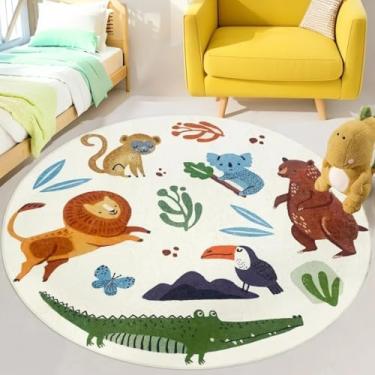 Imagem de Lacomfy Tapete de brincar infantil, tapete de selva, círculo, animal, 1,2 m, redondo, zoológico, quarto, para crianças, meninos, meninas, decoração de berçário, tapete macio para sala de jogos, tapete