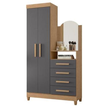 Imagem de Guarda Roupa Cômoda com Espelho 103cm Maite A02 Freijó/Titanium - Mpoz