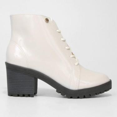 Imagem de Bota Coturno Cano Curto Via Uno Verniz Feminina, Off white, 34