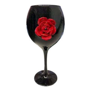Imagem de Taça Pomba Gira Negra com Rosa Vermelha 20 cm Vidro 400 ml - Lua Místi
