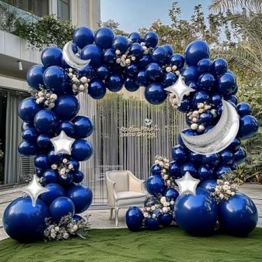 Imagem de Navy Blue Balloon Garland Arch Kit Double Stuffed Royal Blue Star Moon Balloons for Birthday Baby Shower Over the Moon Prince Graduation Wedding Space Astronaut Galaxy Party Decorations