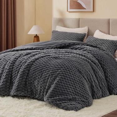 Imagem de Conjunto de edredom BEDELITE Fluffy Grey Fleece Queen Size