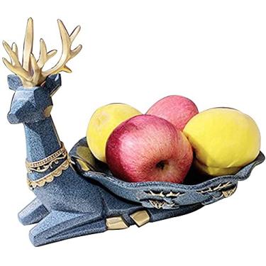 Imagem de Cesta de frutas, fruteira, criativa, resina, escultura, cervo, mesa, lanches, caixa de doces, prato doméstico de frutos secos (cor: azul)
