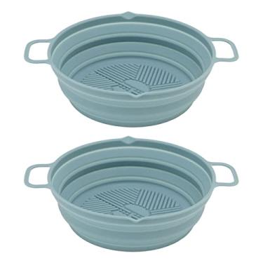 Imagem de Fryer Silicone Liner dobrável alimento alimento Pote de silicone de alta temperatura resistente à prova de salpicos cesto de filtragem de óleo para fogão a ar azul de microondas