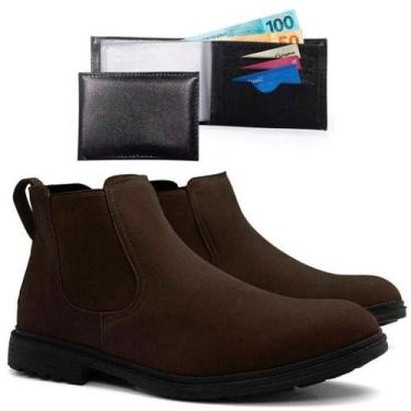 Imagem de kit bota chelsea masculina camurca com carteira - GELPasso, Marrom, 39
