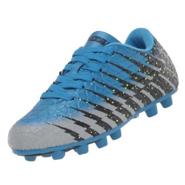 Imagem de Vizari Chuteiras de futebol Bolt Firm Ground Youth para meninos e meninas | Chuteira de futebol infantil de couro sintético texturizado com sola de poliuretano para conforto e tração, Azul/preto/prata