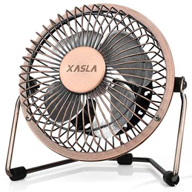 Imagem de xasla Ventilador de mesa USB pequeno de 10 cm, mini ventilador silencioso com estrutura de metal e fluxo de ar forte e ângulo de inclinação ajustável de 360°, ventilador de resfriamento pessoal para