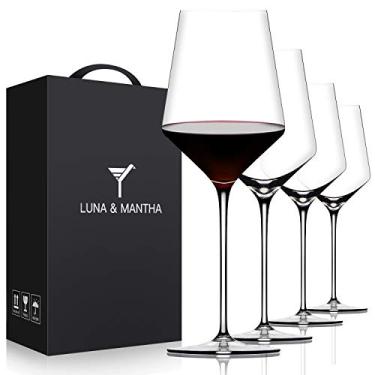 Imagem de Conjunto de 4 taças de vinho tinto, taças de vinho de cristal premium sopradas à mão, 425 g, borda fina, haste longa, perfeita para vermelho ou branco, uso diário, aniversário de casamento exclusivo