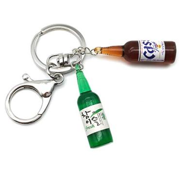 Imagem de Chaveiro em miniatura, garrafa de cerveja e soju coreano, chaveiro exclusivo (Soju e cerveja)