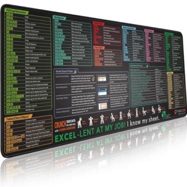 Imagem de Mouse pad Excel com teclas de atalho - Mousepad para jogos com folha de dicas grande grande e estendida | Tapete de teclado para PC Office | Borda costurada antiderrapante