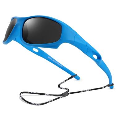 Imagem de LIU·WEN Óculos de sol polarizados para esportes infantis – Óculos de sol flexíveis de beisebol juvenil com alça para meninos e meninas de 4 a 12 anos, A4 Bebê Azul/Cinza, Medium