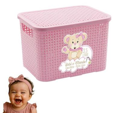 Imagem de Caixa Infantil Bebê Mamãe Organizadora 3,5L Rosa Resistente - Monte Lí