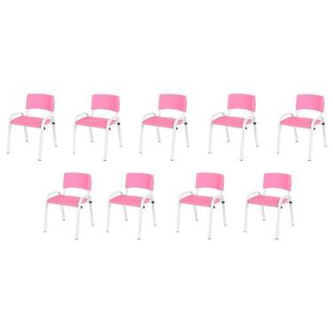Imagem de Kit 9 Cadeira Iso Infantil Creche, Escola Base Branco Rosa - LAURALAN 