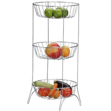 Imagem de Fruteira 3 Andares Utimil Redonda Em Aço Cromado 66 Cm Cromado
