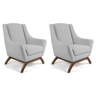 Imagem de Kit 02 Poltronas Fixa Base De Madeira Linho Cru