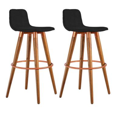 Imagem de Kit 2 Banquetas Altas Luxo Aço Cobre Linho Preto Preto