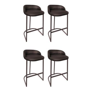 Imagem de Kit 04 Banqueta Com Encosto Alta Cozinha Bar Balcão Ferro Marrom Sintético Marrom - Amey Decor