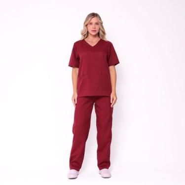 Imagem de Pijama Cirurgico Scrub Feminino Manga Curta Oxford - Vinho - Blink Jea