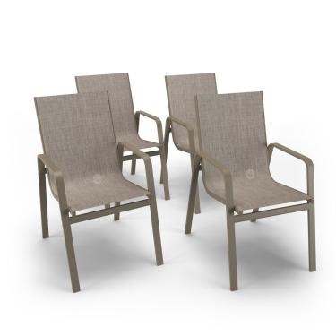 Imagem de Kit 4 Cadeiras Miami Gourmet Alumínio Fendi Tela Mocca