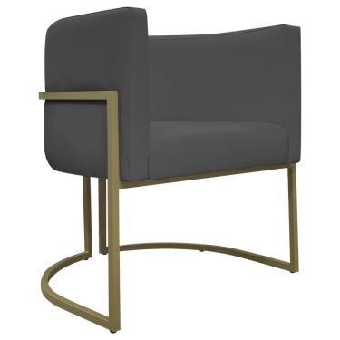 Imagem de Poltrona Decorativa Recepção Luna Corino Cores Base De Ferro Champagne Cinza Corino