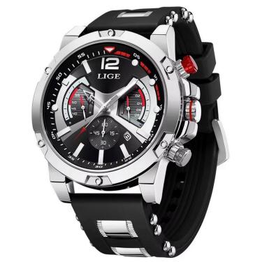 Imagem de Relógio De Quartzo Masculono Esportivo Impermeável À Prova Da Água 3atm Prata