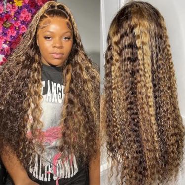 Imagem de Aveiyce Peruca De Renda Frontal Com Mechas 13X4, Cabelo Humano, Loiro Mel, 4/27, Ondas Profundas, Hd, Transparente, Para Mulheres, Sem Cola, Cacheada, Pré-Depilada, Baby 32"