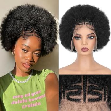 Imagem de Lady Miranda Peruca Afro Curta Trançada Com Tufos 13X4, Frontal Trançada, Crespa E Cacheada, Pré-Fabricada Para Mulheres Negras