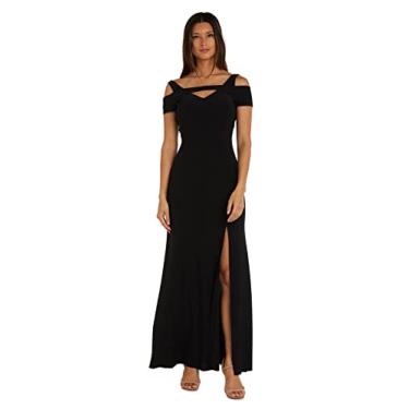 Imagem de Nightway Elegante vestido de noite longo com fenda e ombros recortados, Preto, 48