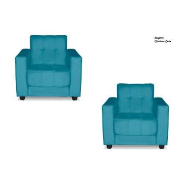 Imagem de Kit Poltronas Estofadas Verona Suede - Renascer Decor, Azul Turquesa