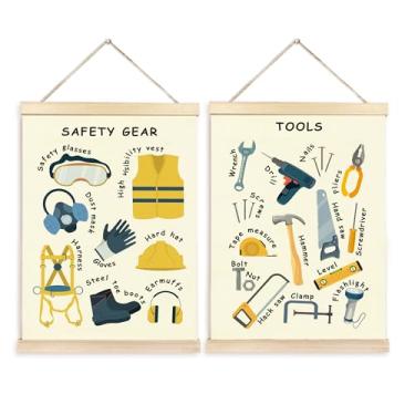 Imagem de CGBHW Conjunto de 2 molduras para pôsteres de ferramentas educacionais de segurança, xxxx, arte de parede, decoração para sala de aula, berçário, sala de jogos, pré-escola, 30 x 40 cm
