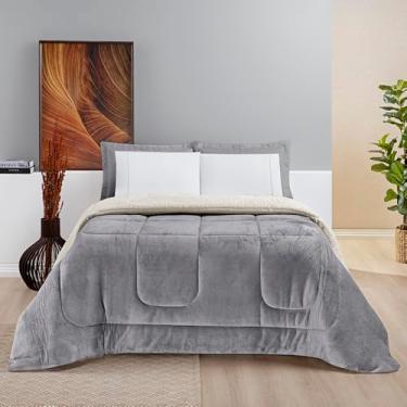 Imagem de Cobertor QUEEN GIGANTE Manta Coberta Sherpa Macio Frio Intenso Grosso Coberdrom Dupla Face (Cinza)
