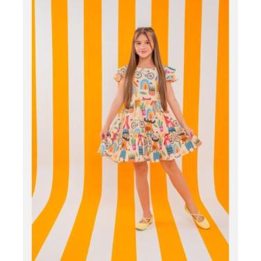 Imagem de Vestido Infantil em tecido crepe - Ateliê Lovito Kids, Amarelo, 250g