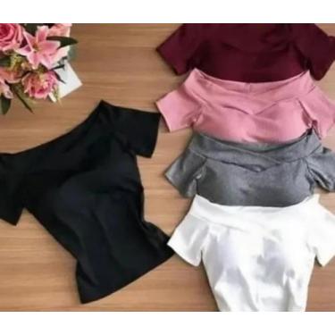 Imagem de Blusa feminina ombro a ombro curta malha canelada - Filo modas, Mostar
