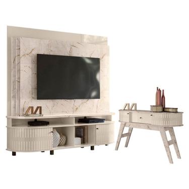 Imagem de Estante Home Theater Daytona com Aparador Estoril Calacata Off White – Madetec