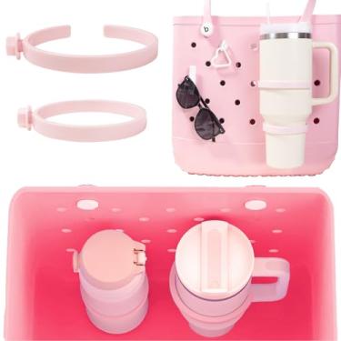 Imagem de Stanley Conjunto de porta-copos com 4 ganchos, berloques de chaveiro mosquetão, compatível com Stanley Copos de 850 g 1,134 g e bolsa Bogg Southern Beach, sacolas acessórios (rosa)