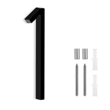Imagem de SEISSO 844711 Números de casa de 12,7 cm para exterior, números de porta de metal flutuantes modernos, placa de decoração para 911 visibilidade, com kits de pregos, casa preta número 1