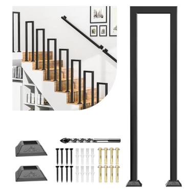 Imagem de ACQUAN Proteção de escada, corrimão de degrau interno e externo, corrimão de varanda e cerca de deck, corrimão de escada de metal preto, com capa decorativa (76 cm)