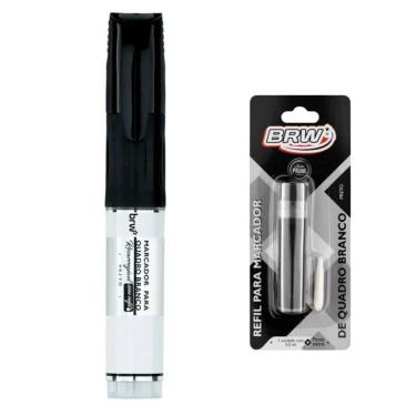 Imagem de Kit Pincel Marcador Quadro Branco + Refil Com Ponta Extra Brw Preto