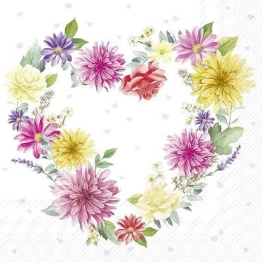Imagem de Guardanapo para Decoupage Ihr 33x33 Flores de Coração C/ 20 Unidade - 