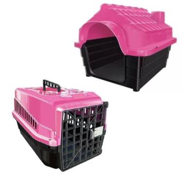 Imagem de Caixa Transporte Animais Médio Porte e Casinha N3 Rosa - MecPet