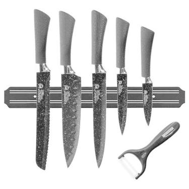 Imagem de Kit Jogo De Facas Barra Magnética Conjunto Faqueiro Antiaderente Everrich 6 Peças