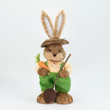 Imagem de Coelho De Páscoa Decoração em Palha Coelhinho Jardineiro 63cm