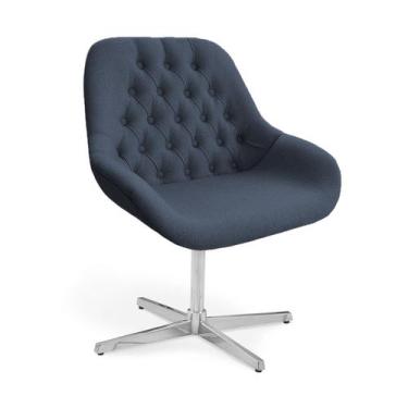 Imagem de Poltrona Base Giratória Alumínio Capitonê Pandora - Zari Decor, Linho 