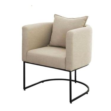 Imagem de Poltrona Round Estofada Lona Cru Base Aço Carbono Preto - 69209 - Sun 